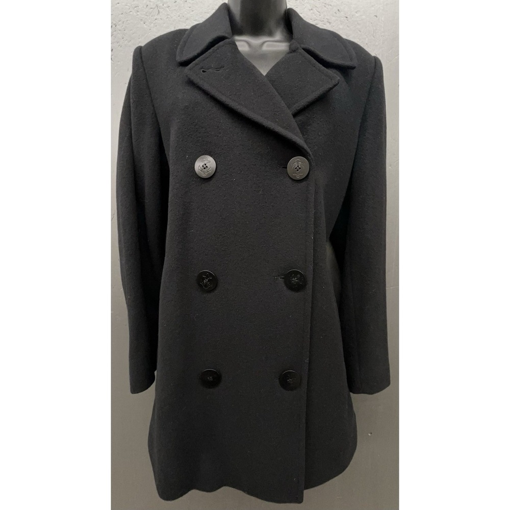 LL Bean Coat Women 6 Black Wool Cashmere Double Breast Thinsulate Classic Jacket